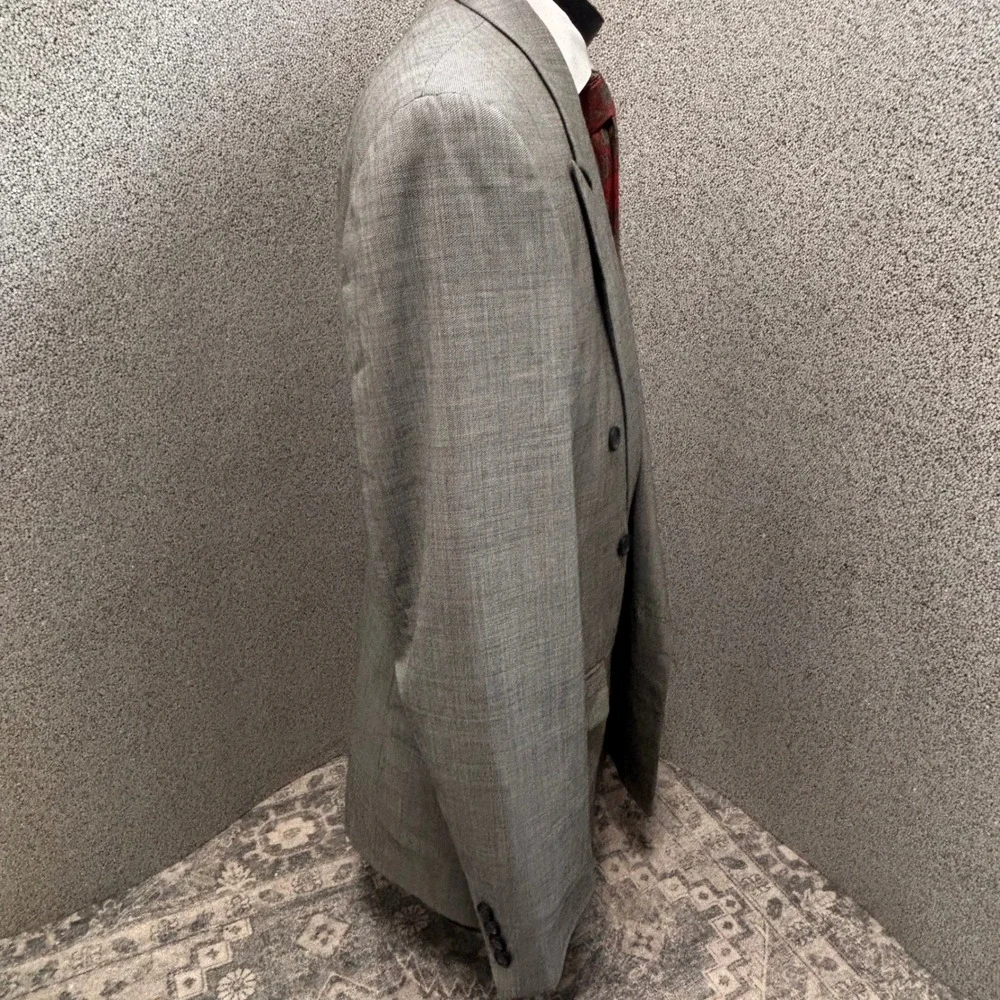Harry Rosen Tilford Samuelsohn 42L Double Breasted Blazer Wool Jacket Gray Micro